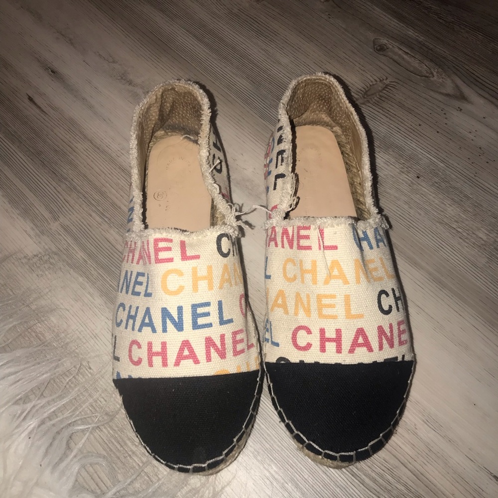 SOLD! Chanel Colorblock Logo Espadrilles